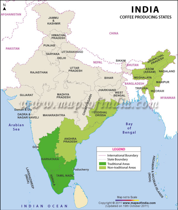 Kaffee produzierende Bundesstaaten in Indien